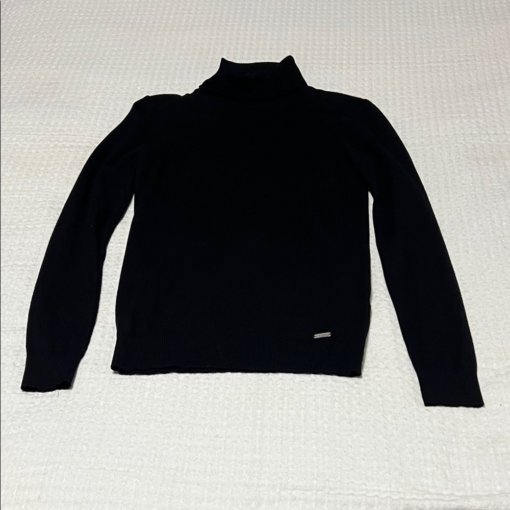 Calvin Klein Black Long Sleeve Turtleneck Sweater with Metal Plate Logo Size S